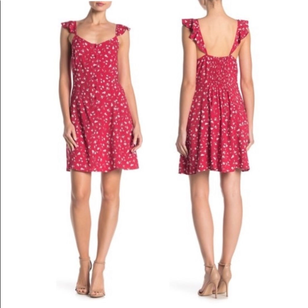red floral dress